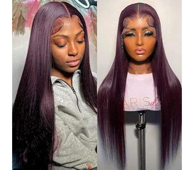 Purple straight hd lace frontal wig human hair 22Inch